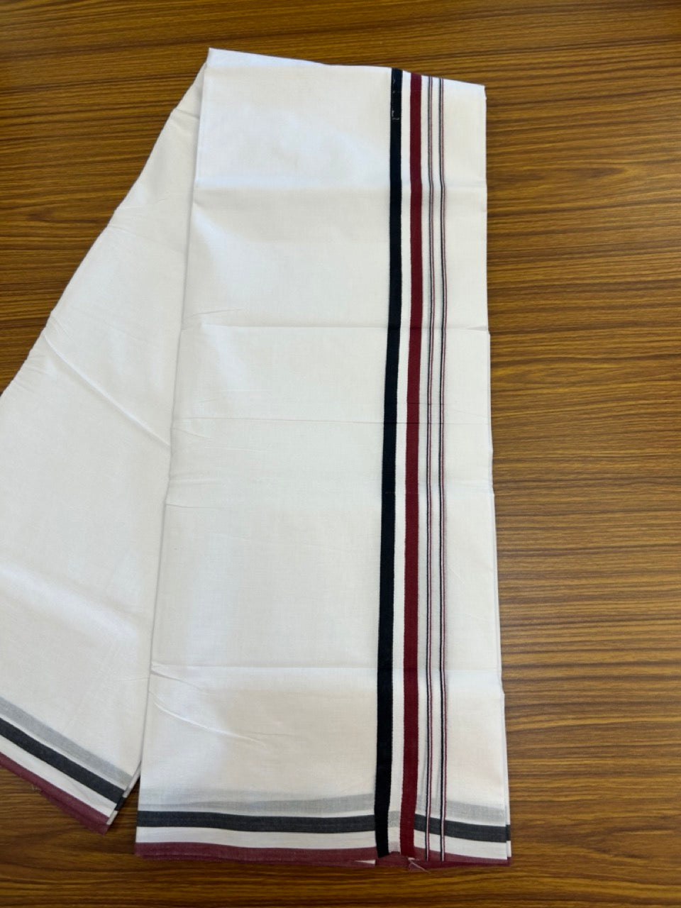 ADMK VESHTI - 20% DISCOUNT! KaithariKada 100% Cotton Pure white Double - (Unbleached) Mundu/Dhoti - 100X100 - 1 inch Black White & Maroon Red kara - 14 KK5297 ASH