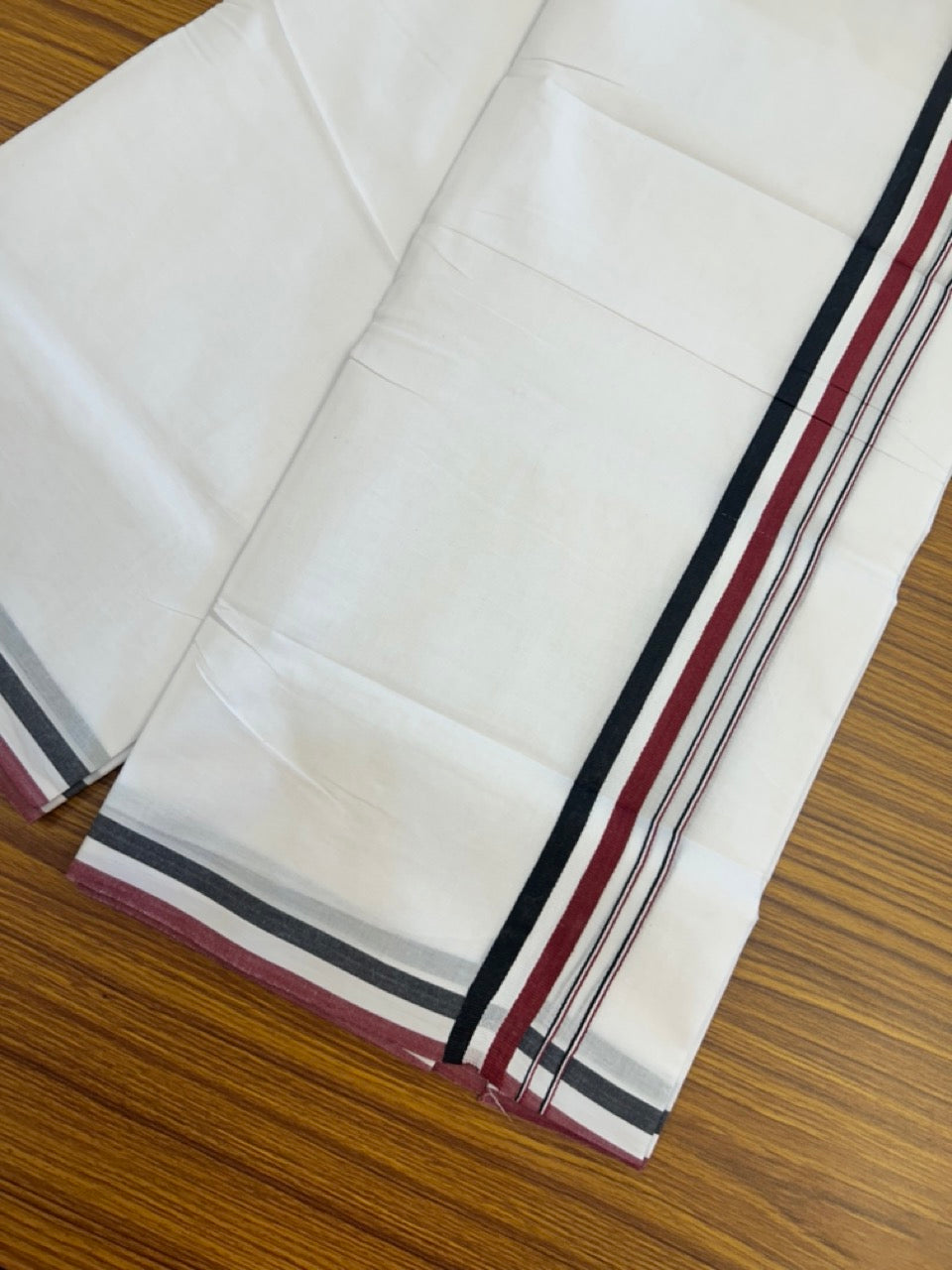 ADMK VESHTI - 20% DISCOUNT! KaithariKada 100% Cotton Pure white Double - (Unbleached) Mundu/Dhoti - 100X100 - 1 inch Black White & Maroon Red kara - 14 KK5297 ASH