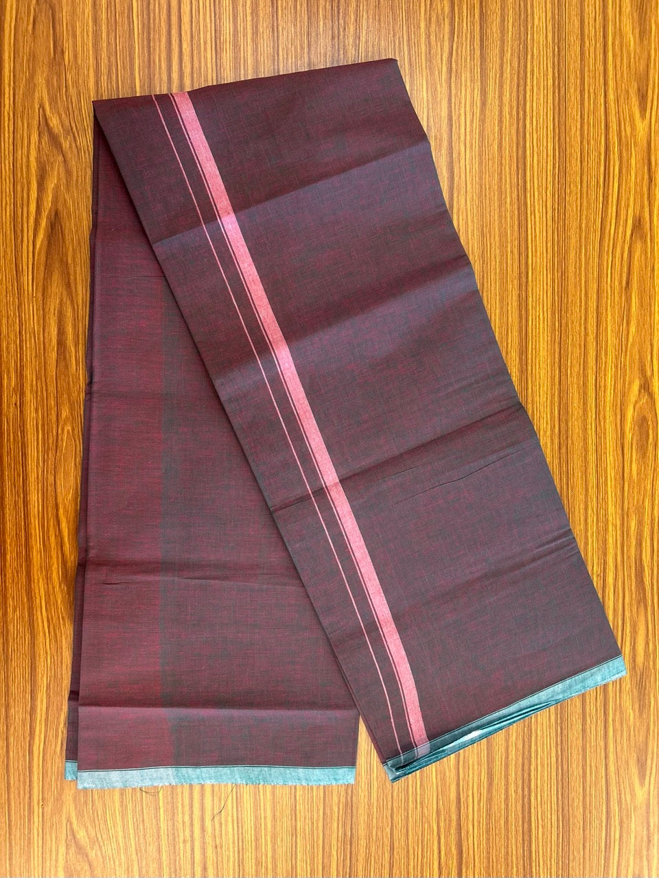10% Discount!!! Kaitharikada Pure Cotton - Single Kaily / Lungi - 0.5 inch Rose Pink Shaded Kara with Green & Brown colour body (2 meter / 4 muzham) - 26KK8024 GAN