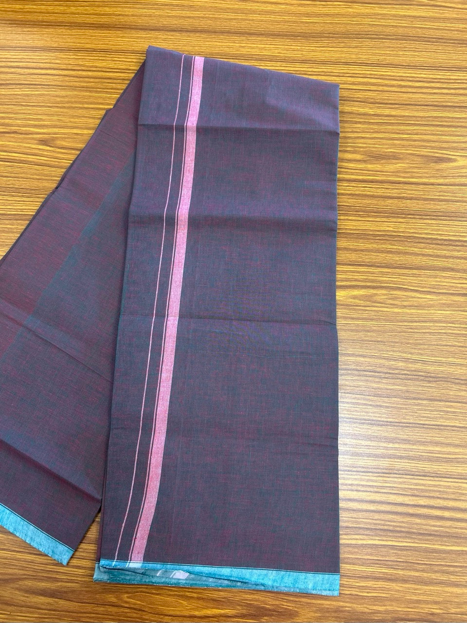 10% Discount!!! Kaitharikada Pure Cotton - Single Kaily / Lungi - 0.5 inch Rose Pink Shaded Kara with Green & Brown colour body (2 meter / 4 muzham) - 26KK8024 GAN