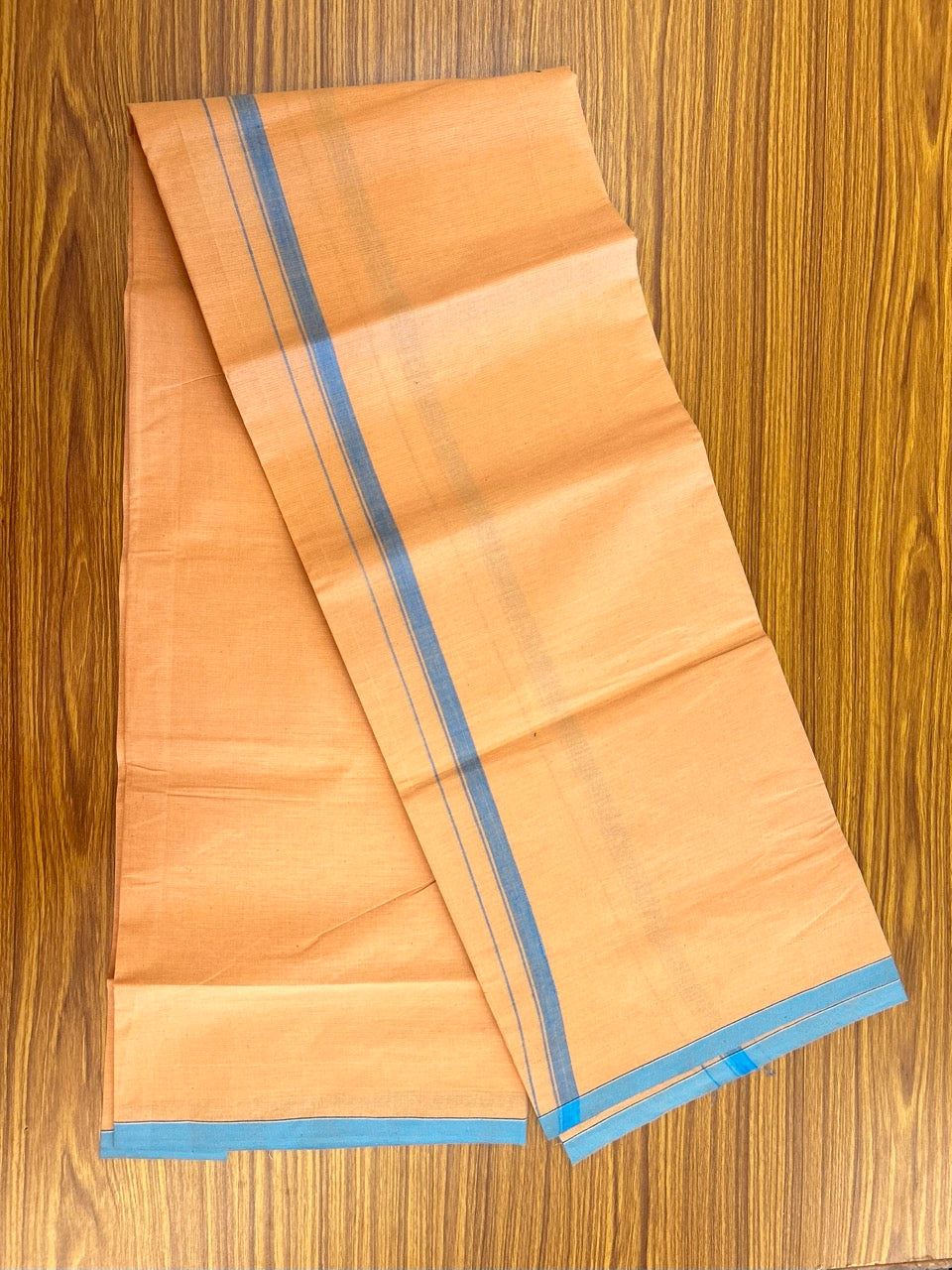 10% Discount!!! Kaitharikada Pure Cotton - Single Kaily / Lungi - 0.5 inch Cerulean Blue Kara with Kaavi colour body (2 meter / 4 muzham) - 33KK8024 GAN