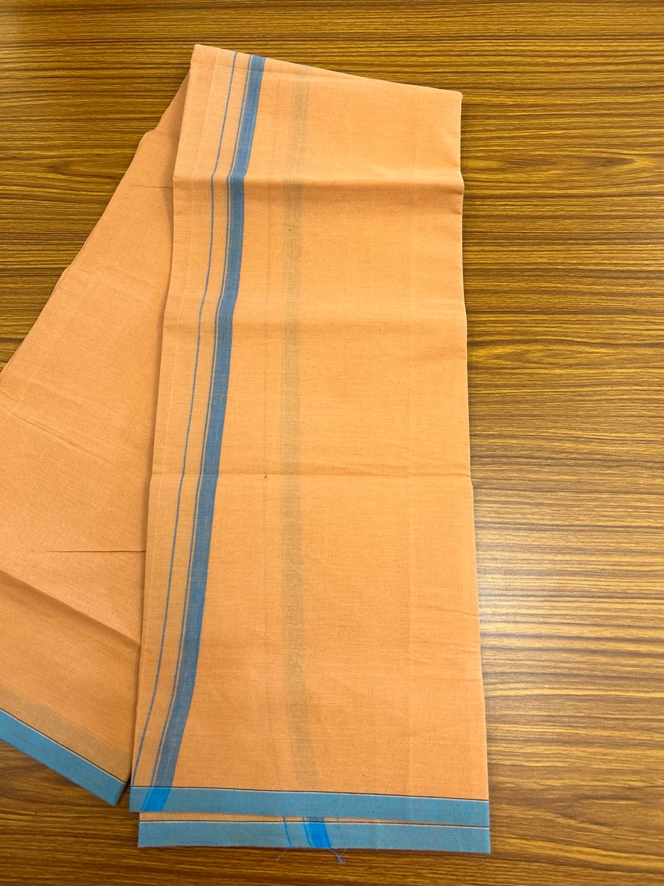 10% Discount!!! Kaitharikada Pure Cotton - Single Kaily / Lungi - 0.5 inch Cerulean Blue Kara with Kaavi colour body (2 meter / 4 muzham) - 33KK8024 GAN