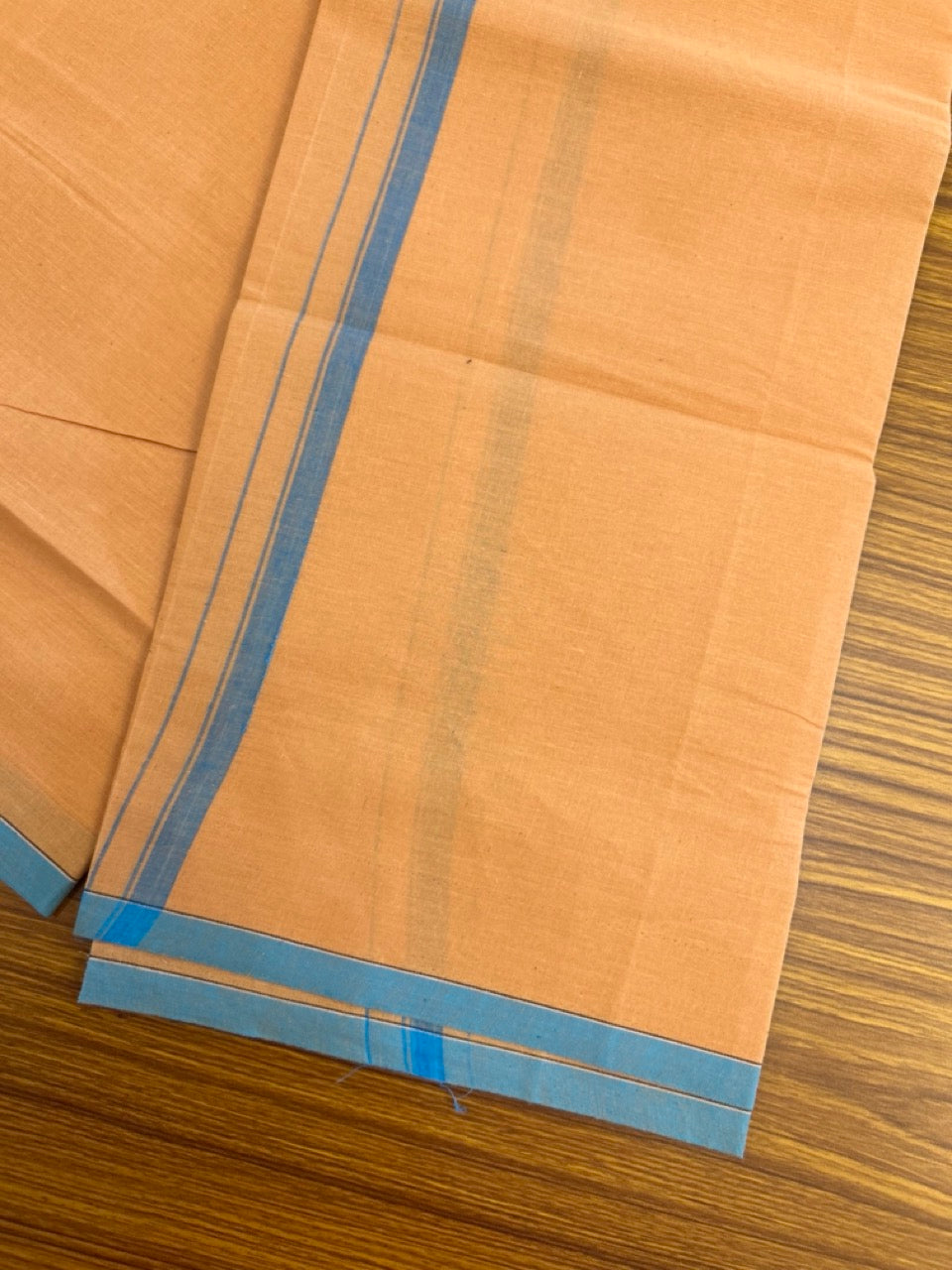 10% Discount!!! Kaitharikada Pure Cotton - Single Kaily / Lungi - 0.5 inch Cerulean Blue Kara with Kaavi colour body (2 meter / 4 muzham) - 33KK8024 GAN