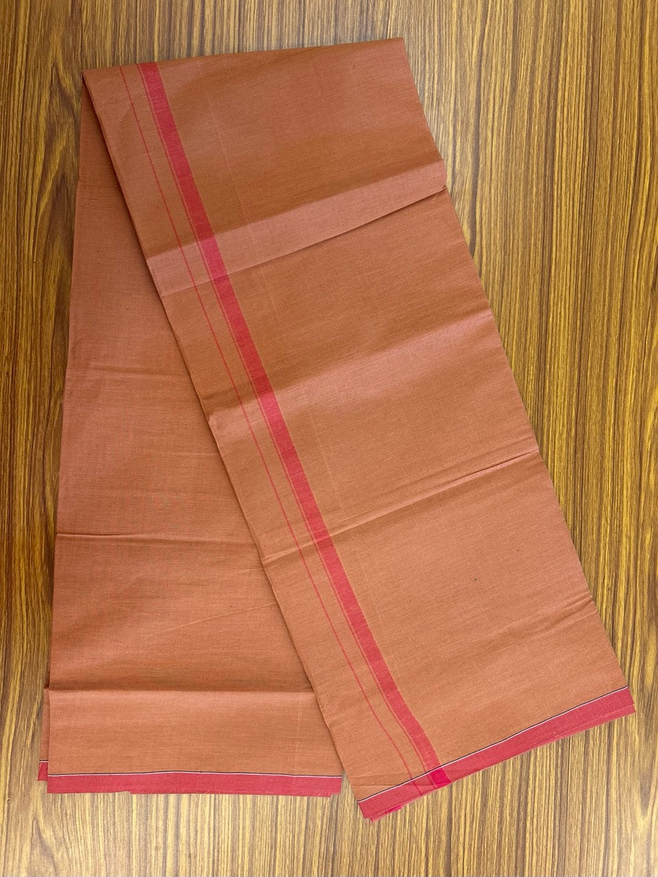 10% Discount!!! Kaitharikada - Pure Cotton - Single Kaily / Lungi - 0.5 inch Red Kara with Kaavi colour body (2 meter / 4 muzham) - 34KK8024 GAN