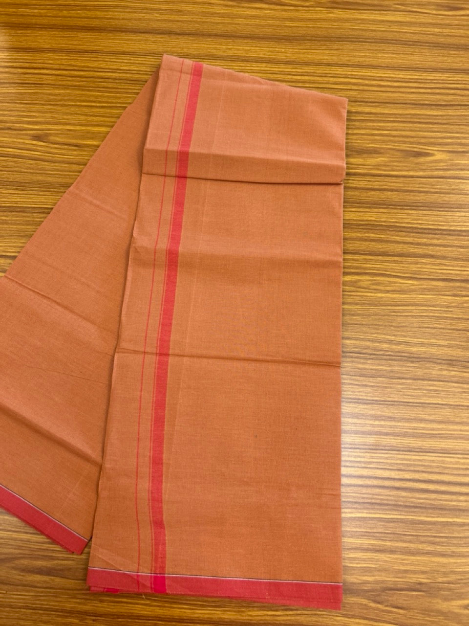 10% Discount!!! Kaitharikada - Pure Cotton - Single Kaily / Lungi - 0.5 inch Red Kara with Kaavi colour body (2 meter / 4 muzham) - 34KK8024 GAN