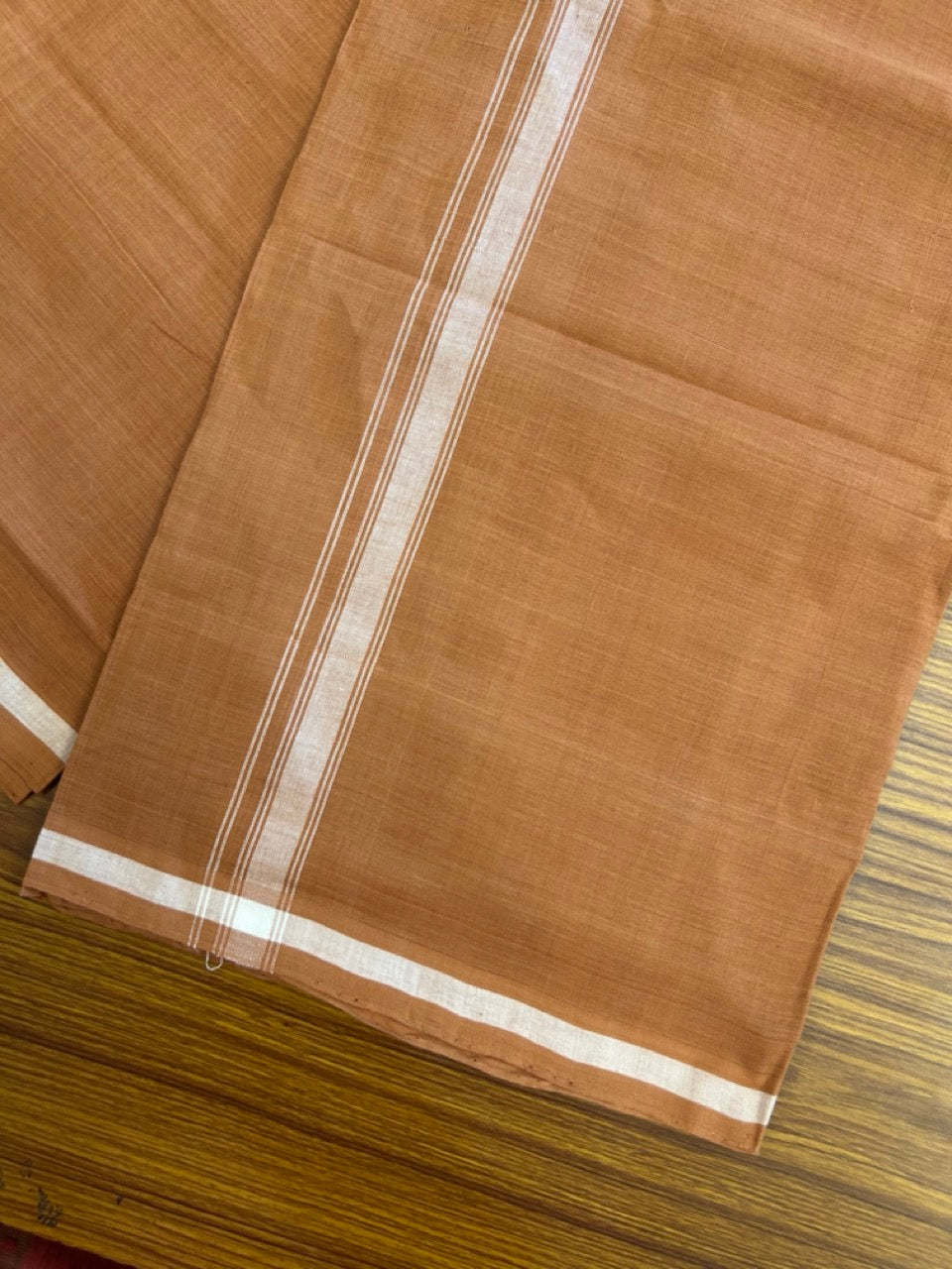 10% Discount !! KaithariKada 100% Pure Cotton - HANDLOOM Single Mundu/Dhoti KAVI Brown COLOUR BODY & 0.75 inch White Striped Kara- 2.25mtr (4.82 muzham) 16KK8020ELA