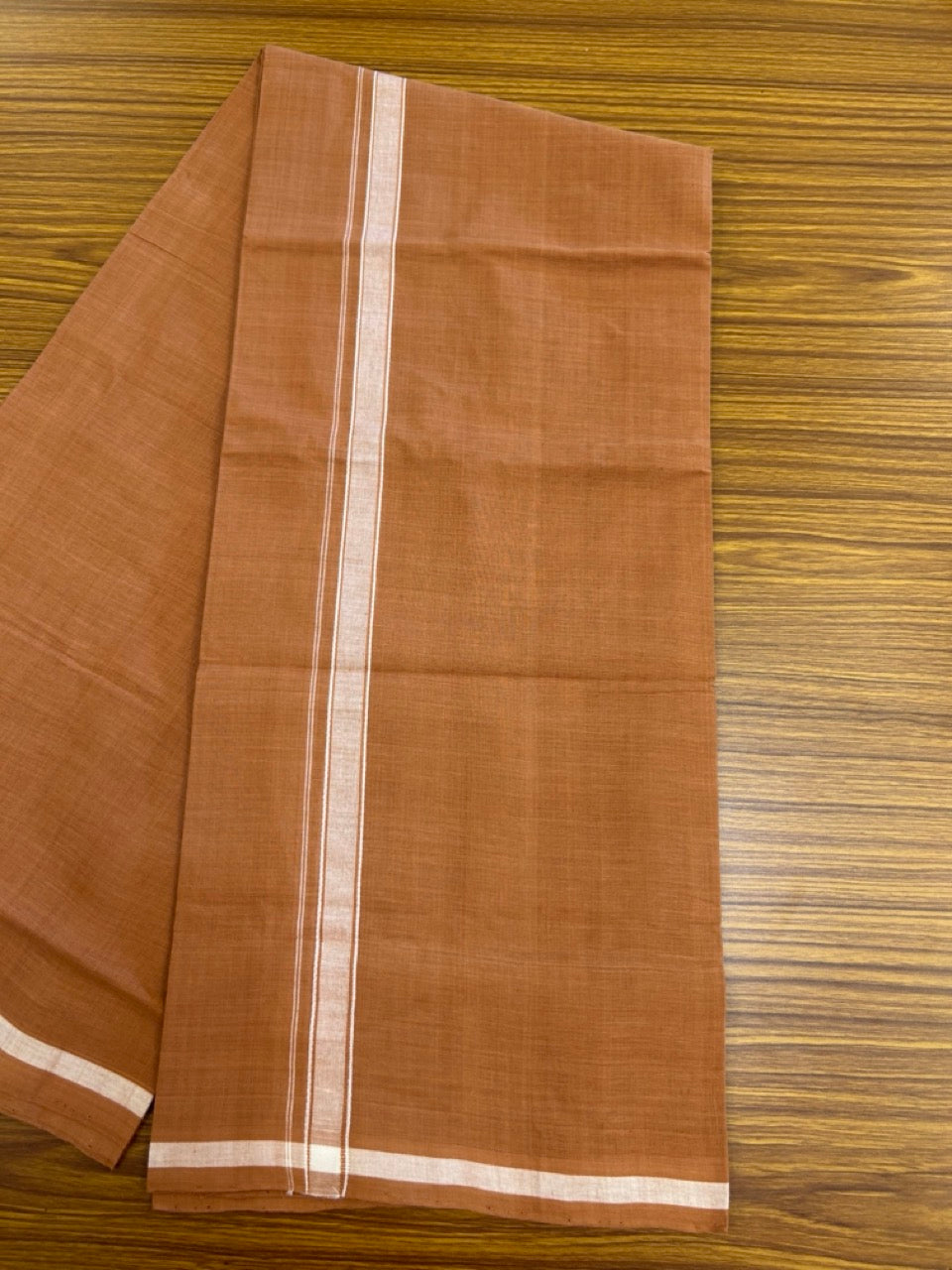 10% Discount !! KaithariKada 100% Pure Cotton - HANDLOOM Single Mundu/Dhoti KAVI Brown COLOUR BODY & 0.75 inch White Striped Kara - 2.5mtr (5.36 muzham)- 17KK8020ELA