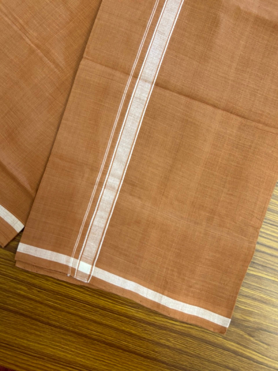 10% Discount !! KaithariKada 100% Pure Cotton - HANDLOOM Single Mundu/Dhoti KAVI Brown COLOUR BODY & 0.75 inch White Striped Kara - 2.5mtr (5.36 muzham)- 17KK8020ELA