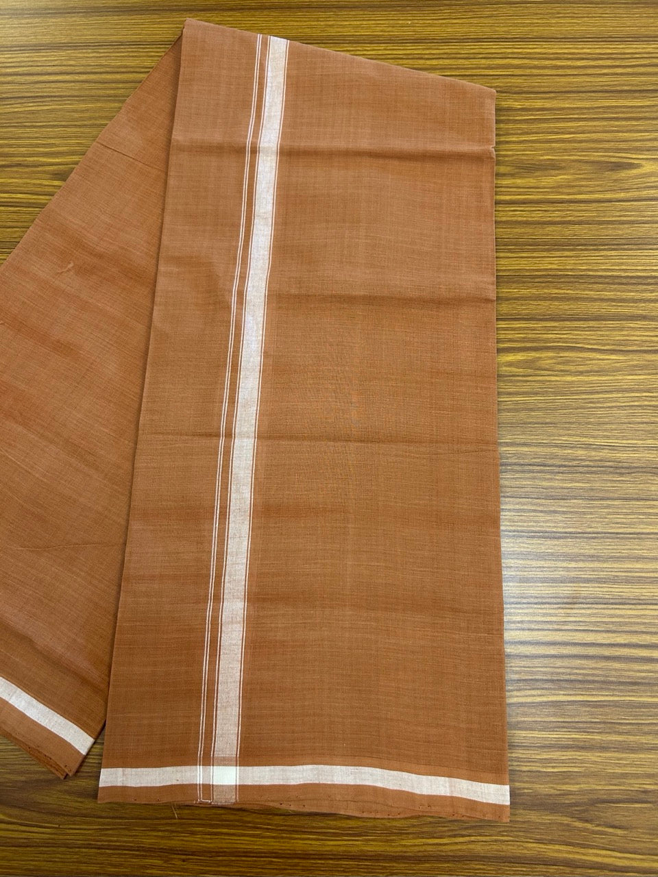 10% Discount !! KaithariKada 100% Pure Cotton - HANDLOOM Single Mundu/Dhoti KAVI Brown COLOUR BODY & 0.75 inch White Striped Kara - 2.5mtr (5.36 muzham)- 18KK8020ELA
