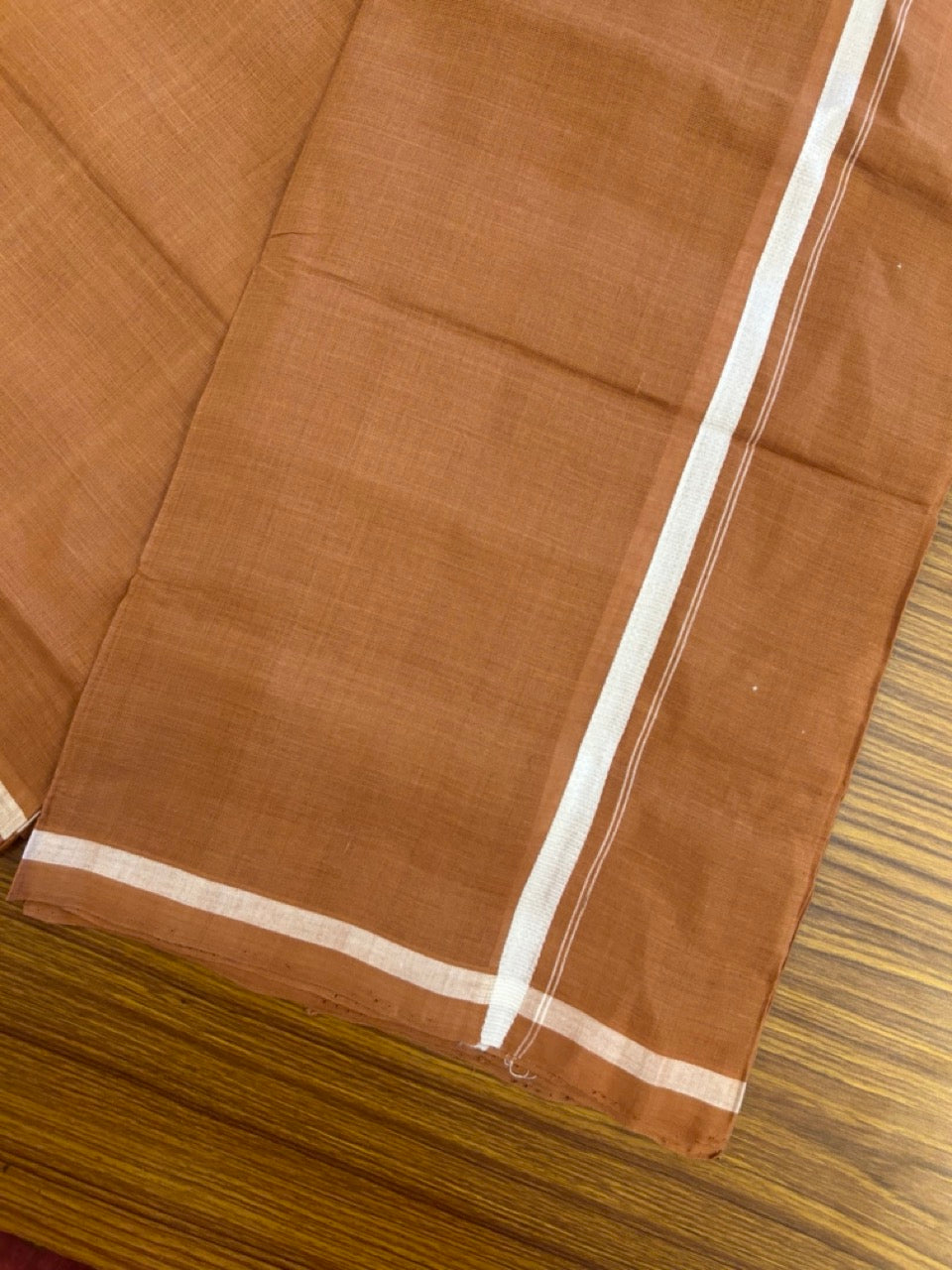 10% Discount !! KaithariKada 100% Pure Cotton - HANDLOOM Single Mundu/Dhoti KAVI Brown COLOUR BODY & 0.5 inch White Kara - 2.5mtr (5.36 muzham)- 19KK8020ELA