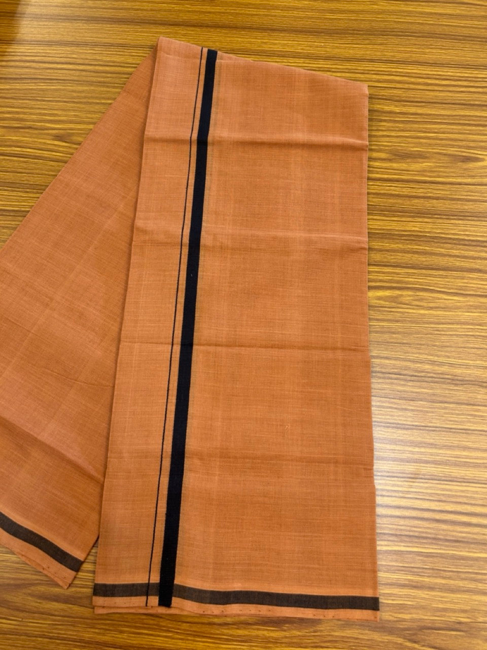 10% Discount !! KaithariKada 100% Pure Cotton - HANDLOOM Single Mundu/Dhoti KAVI Brown COLOUR BODY & BLACK 0.5 inch Kara- 2.25mtr (4.82 muzham) - 14KK8020ELA
