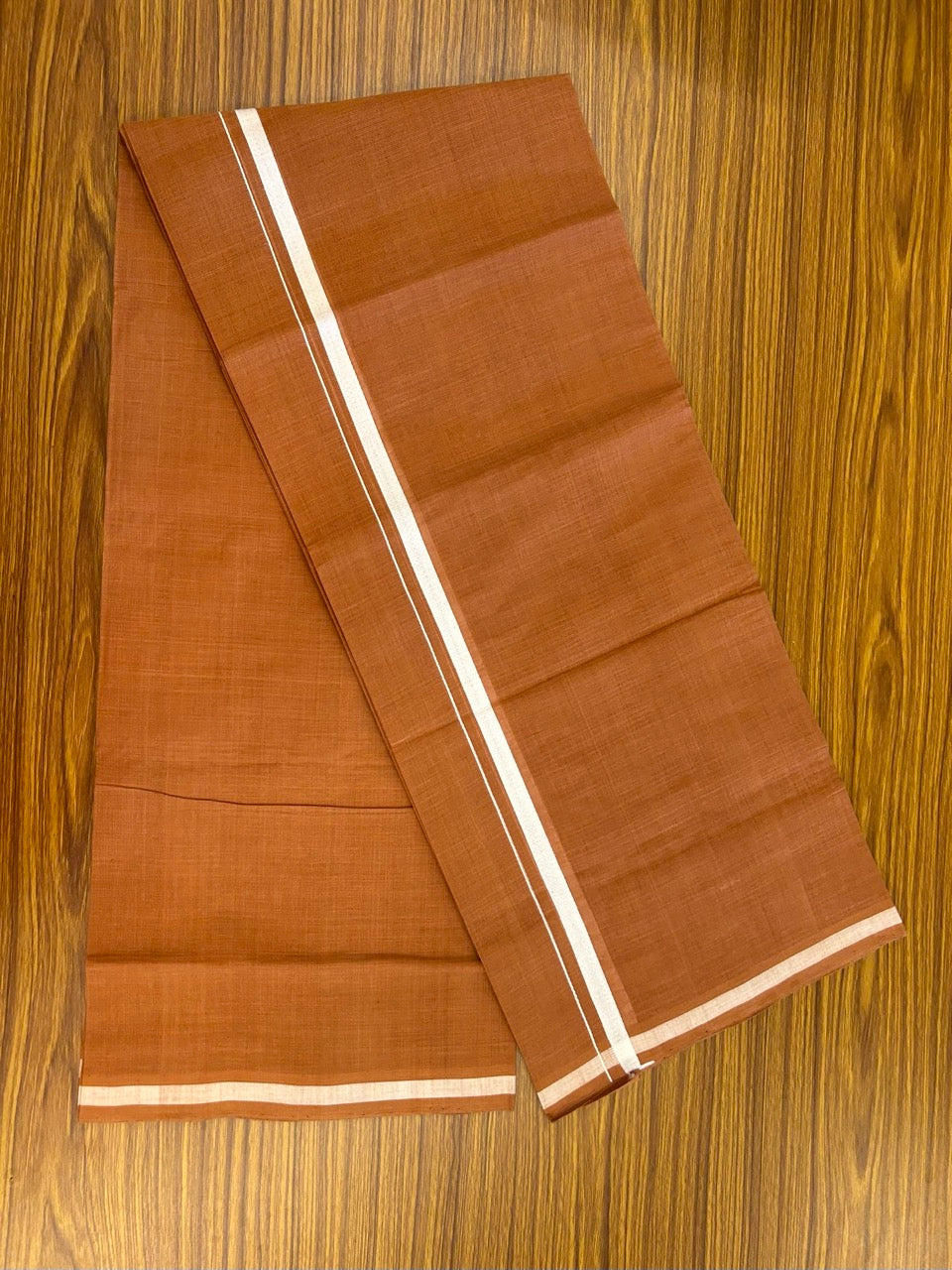 5% Discount !! KaithariKada 100% Pure Cotton - HANDLOOM Single Mundu/Dhoti KAVI Brown COLOUR BODY & White 0.5 inch Kara- 2.25mtr (4.82 muzham) 15KK8020ELA