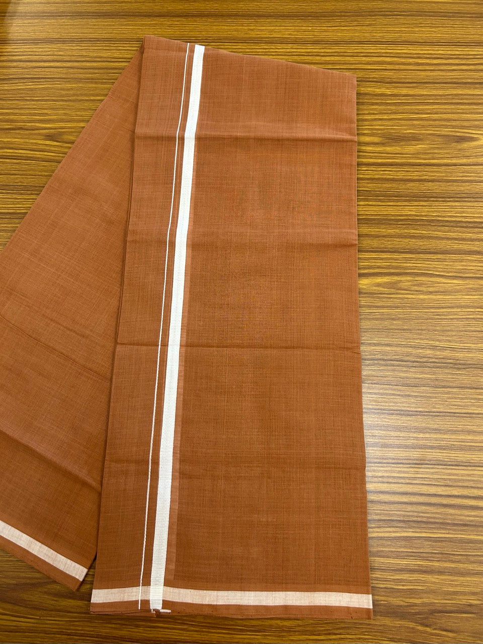 5% Discount !! KaithariKada 100% Pure Cotton - HANDLOOM Single Mundu/Dhoti KAVI Brown COLOUR BODY & White 0.5 inch Kara- 2.25mtr (4.82 muzham) 15KK8020ELA
