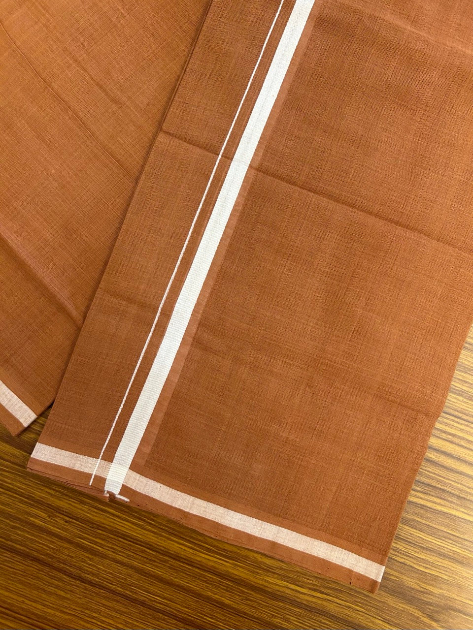 5% Discount !! KaithariKada 100% Pure Cotton - HANDLOOM Single Mundu/Dhoti KAVI Brown COLOUR BODY & White 0.5 inch Kara- 2.25mtr (4.82 muzham) 15KK8020ELA