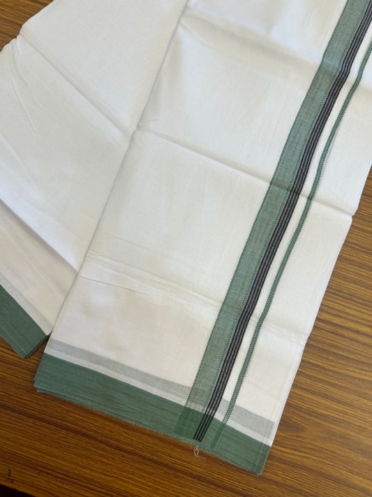 14% Discount ! Kaitharikada Balaramapuram 100% Cotton Pure White Double Mundu/Dothi - 72x72 - 1.25 inch Sea Green & Black Striped Kara 3.65 mtr (8 muzham) - 10 KK5298 SKM