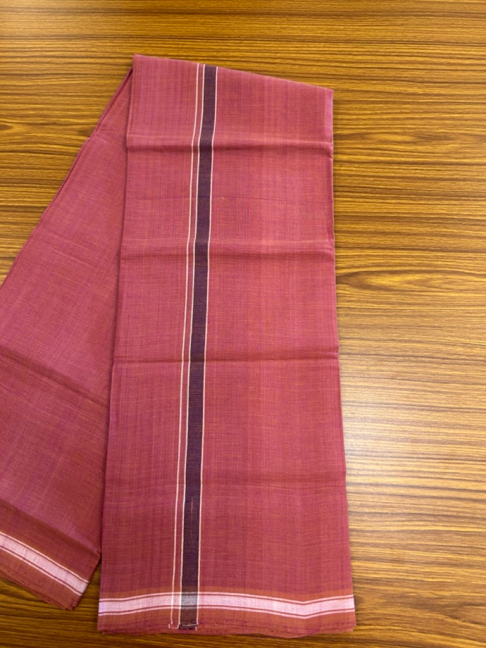 10% Discount !! KaithariKada 100% Pure Cotton - HANDLOOM Single Mundu/Dhoti Brown Pink Shaded COLOUR BODY & Violet 1.5 cm Kara- (2 meter / 4 muzham)- 10KK8025 ELA