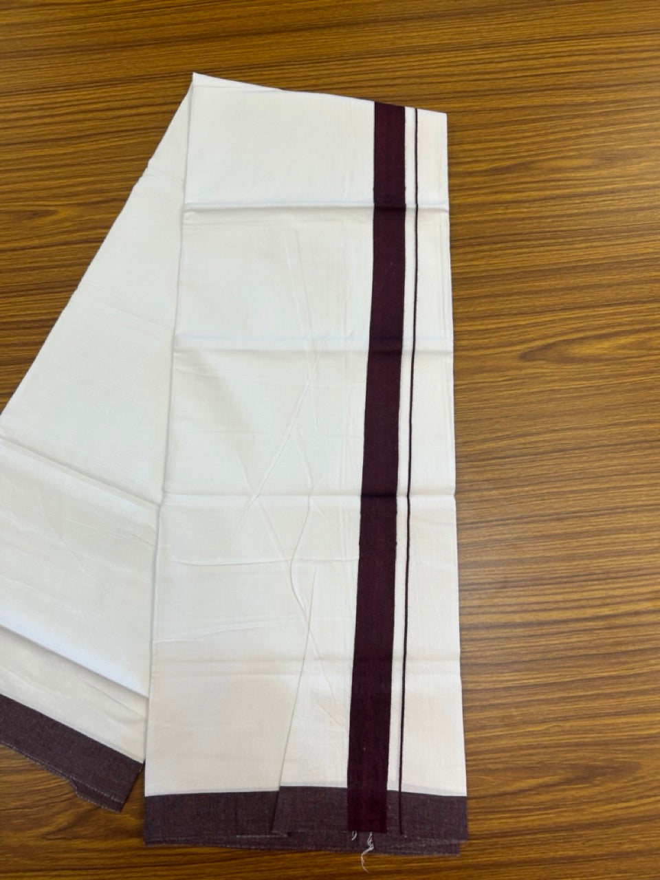 Single Pure white - Kaitharikada 100% Cotton 40s Thread Mundu / Dothi - 1.25 inch Wine Purple Shaded Kara (2 meters / 4 mulam) - 24 KK5298 SKM