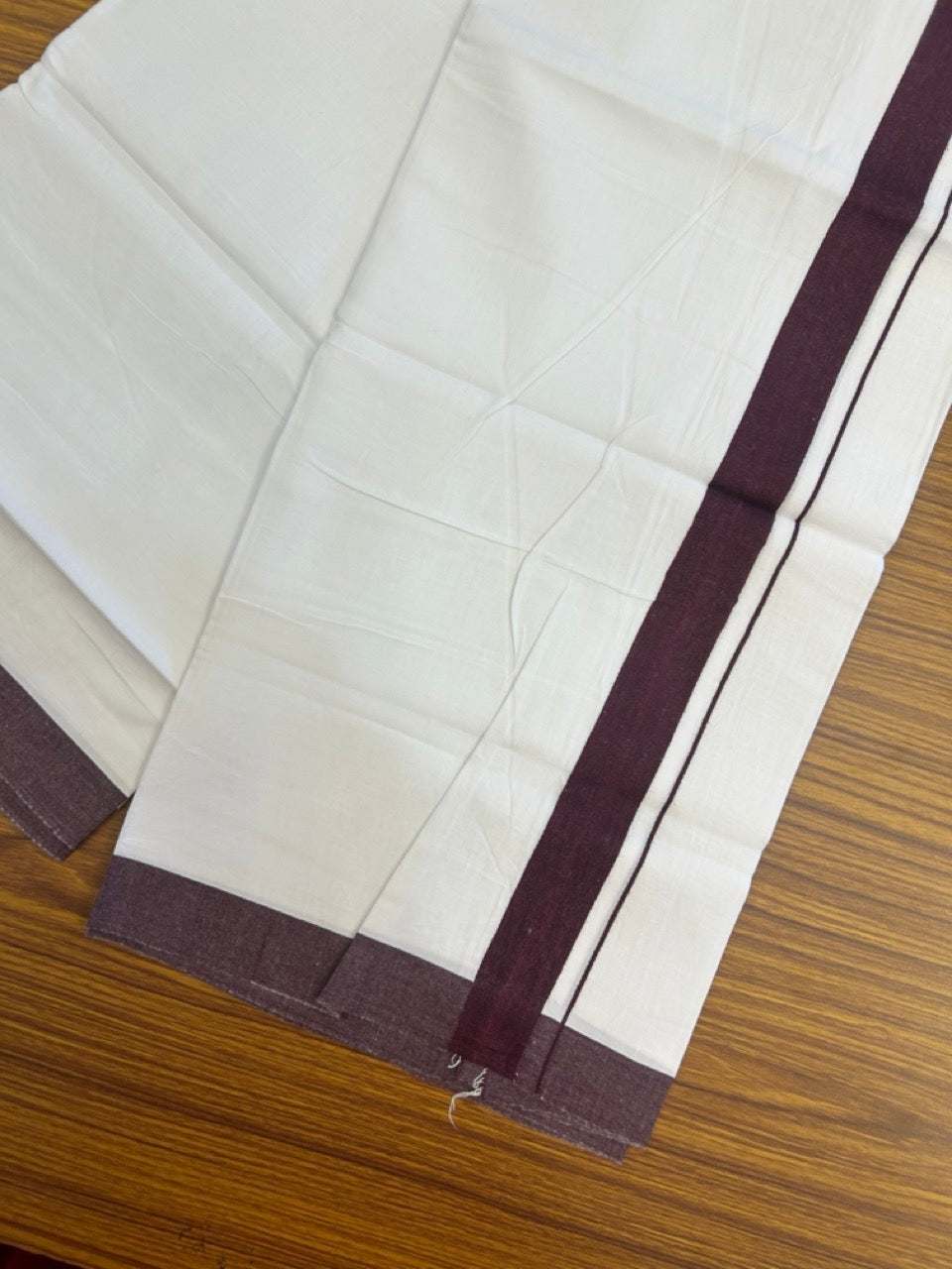 Single Pure white - Kaitharikada 100% Cotton 40s Thread Mundu / Dothi - 1.25 inch Wine Purple Shaded Kara (2 meters / 4 mulam) - 24 KK5298 SKM