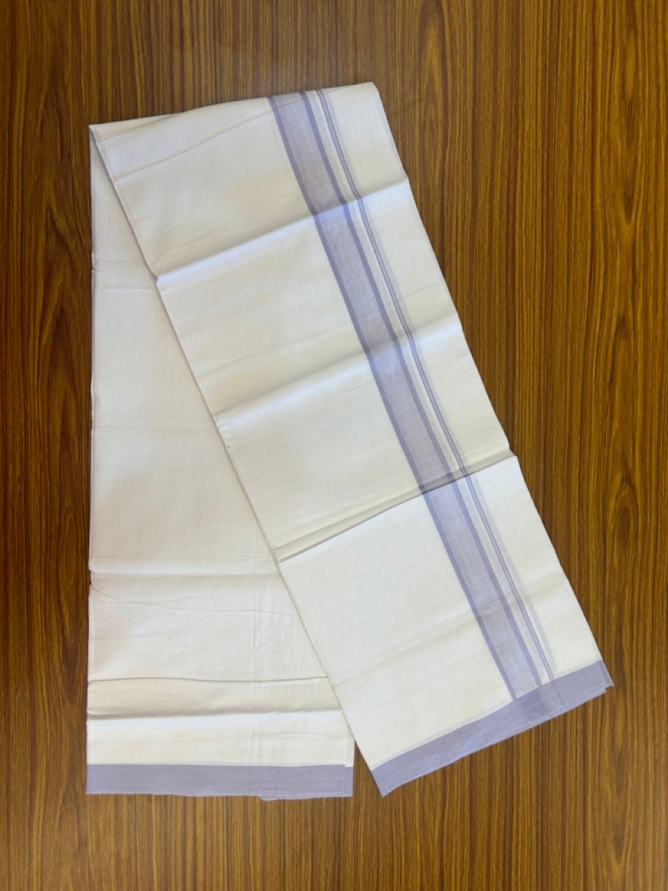 Single Pure white - Kaitharikada 100% Cotton 40s Thread Mundu / Dothi - 1.25 inch Light Lavender Shaded Kara (2 meters / 4 mulam) - 19 KK5298 SKM
