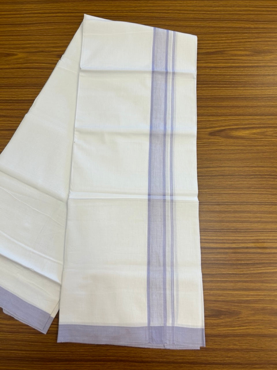 Single Pure white - Kaitharikada 100% Cotton 40s Thread Mundu / Dothi - 1.25 inch Light Lavender Shaded Kara (2 meters / 4 mulam) - 19 KK5298 SKM