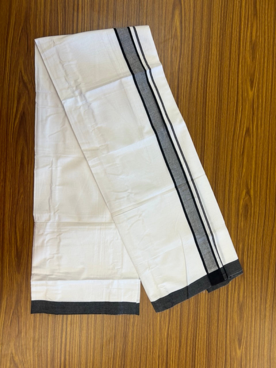 Single Pure white - Kaitharikada 100% Cotton 40s Thread Mundu / Dothi - 1.25 inch Black Shaded Kara (2 meters / 4 mulam) - 22 KK5298 SKM