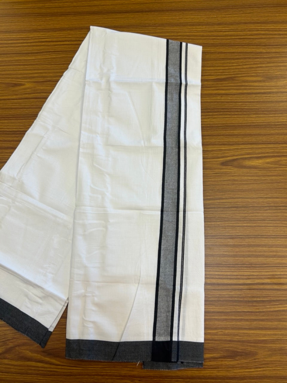 Single Pure white - Kaitharikada 100% Cotton 40s Thread Mundu / Dothi - 1.25 inch Black Shaded Kara (2 meters / 4 mulam) - 22 KK5298 SKM