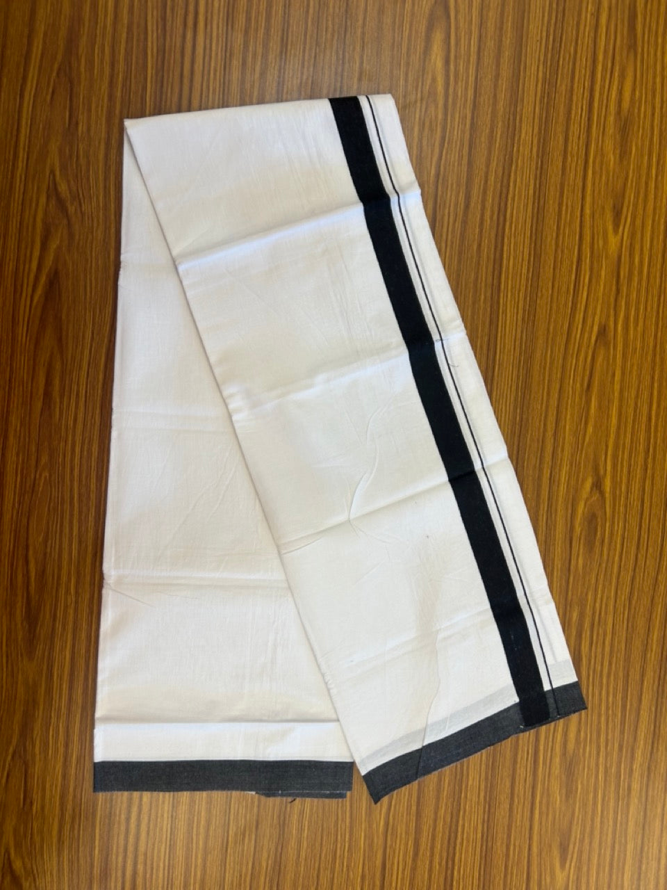 Single Pure white - Kaitharikada 100% Cotton 40s Thread Mundu / Dothi - 1.25 inch Black Shaded Kara (2 meters / 4 mulam) - 26 KK5298 SKM