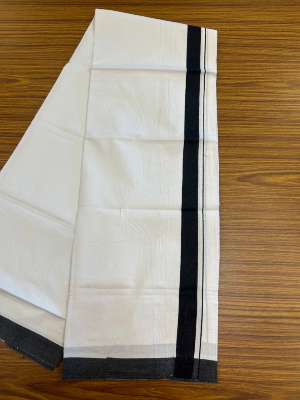 Single Pure white - Kaitharikada 100% Cotton 40s Thread Mundu / Dothi - 1.25 inch Black Shaded Kara (2 meters / 4 mulam) - 26 KK5298 SKM