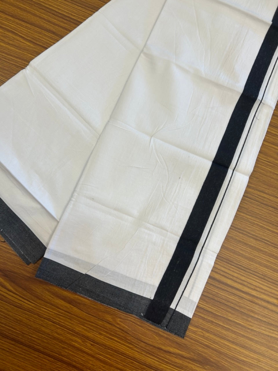 Single Pure white - Kaitharikada 100% Cotton 40s Thread Mundu / Dothi - 1.25 inch Black Shaded Kara (2 meters / 4 mulam) - 26 KK5298 SKM