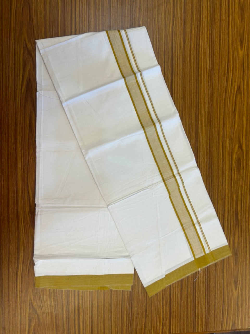 Single Pure white - Kaitharikada 100% Cotton 40s Thread Mundu / Dothi - 1.25 inch Orange yellow Shaded Kara (2 meters / 4 mulam) - 17 KK5298 SKM