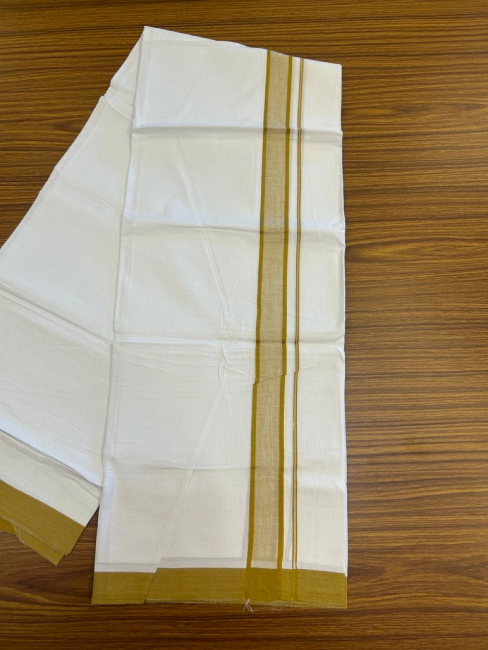 Single Pure white - Kaitharikada 100% Cotton 40s Thread Mundu / Dothi - 1.25 inch Orange yellow Shaded Kara (2 meters / 4 mulam) - 17 KK5298 SKM