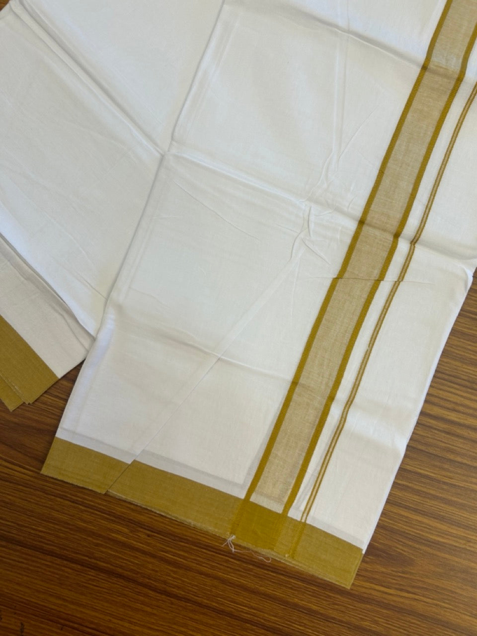 Single Pure white - Kaitharikada 100% Cotton 40s Thread Mundu / Dothi - 1.25 inch Orange yellow Shaded Kara (2 meters / 4 mulam) - 17 KK5298 SKM