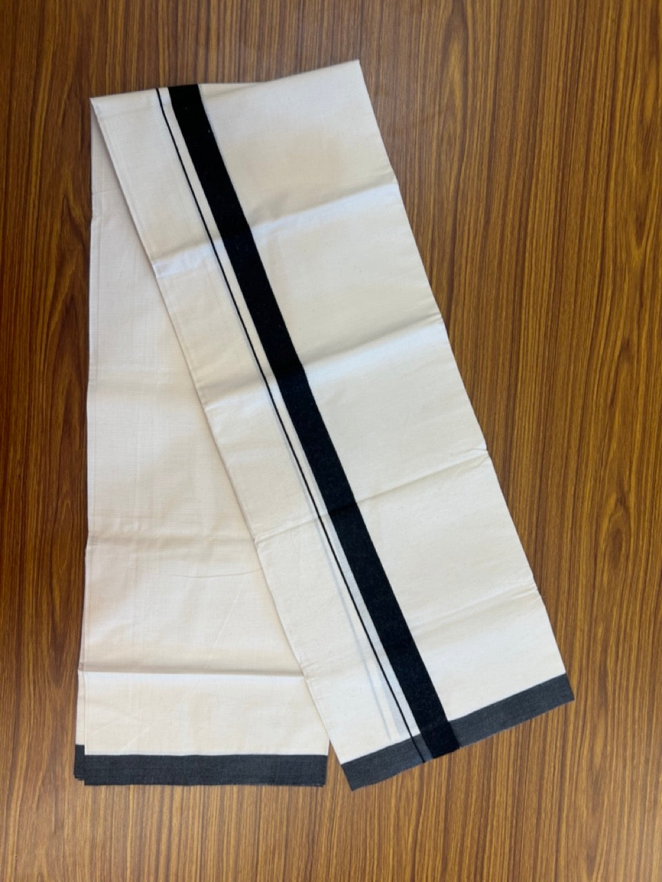 Single Off white - Kaitharikada 100% Cotton 40s Thread Mundu / Dothi - 1 inch Black Kara (2 meters / 4 mulam) - 27 KK5298 SKM