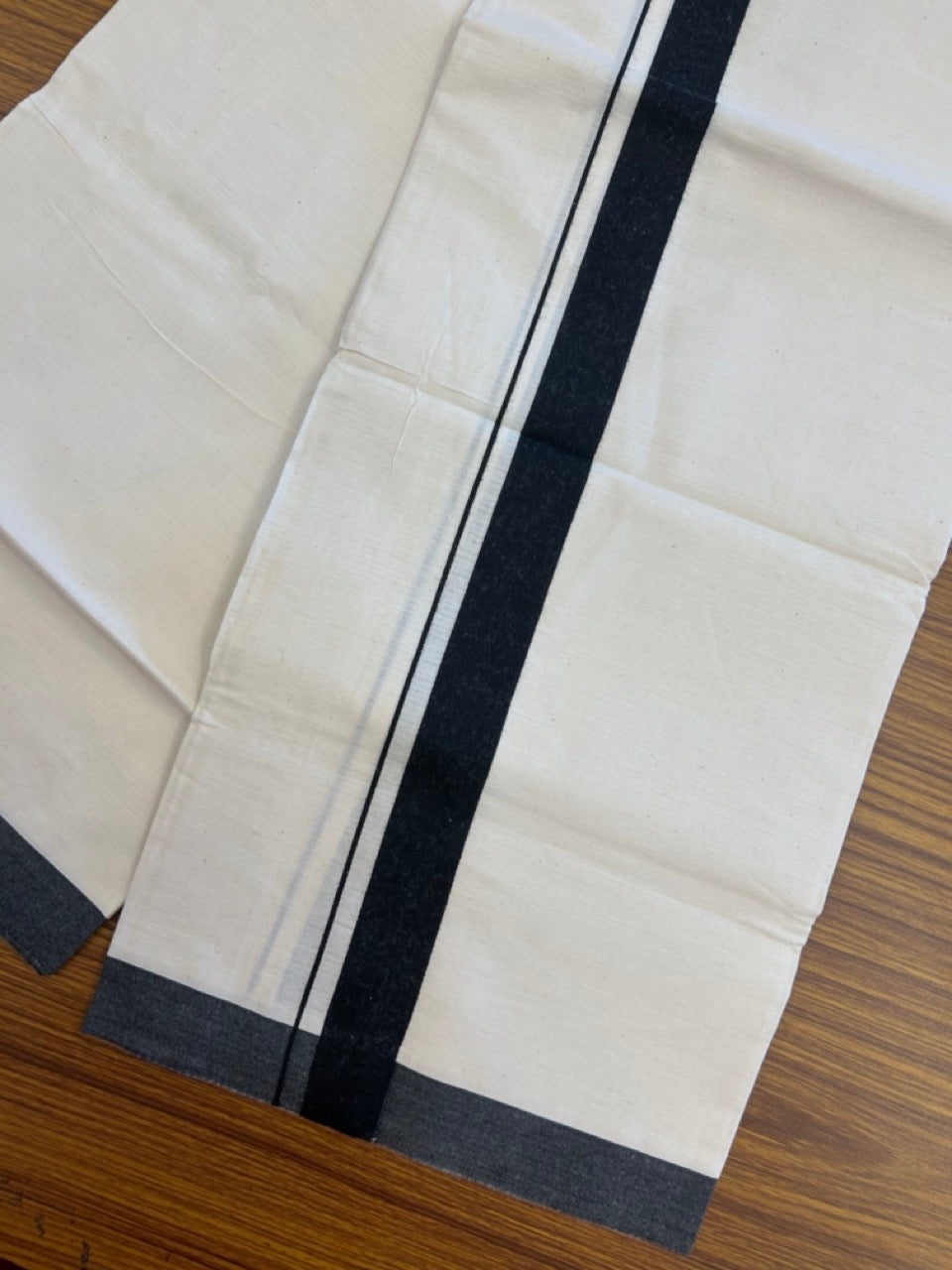 Single Off white - Kaitharikada 100% Cotton 40s Thread Mundu / Dothi - 1 inch Black Kara (2 meters / 4 mulam) - 27 KK5298 SKM