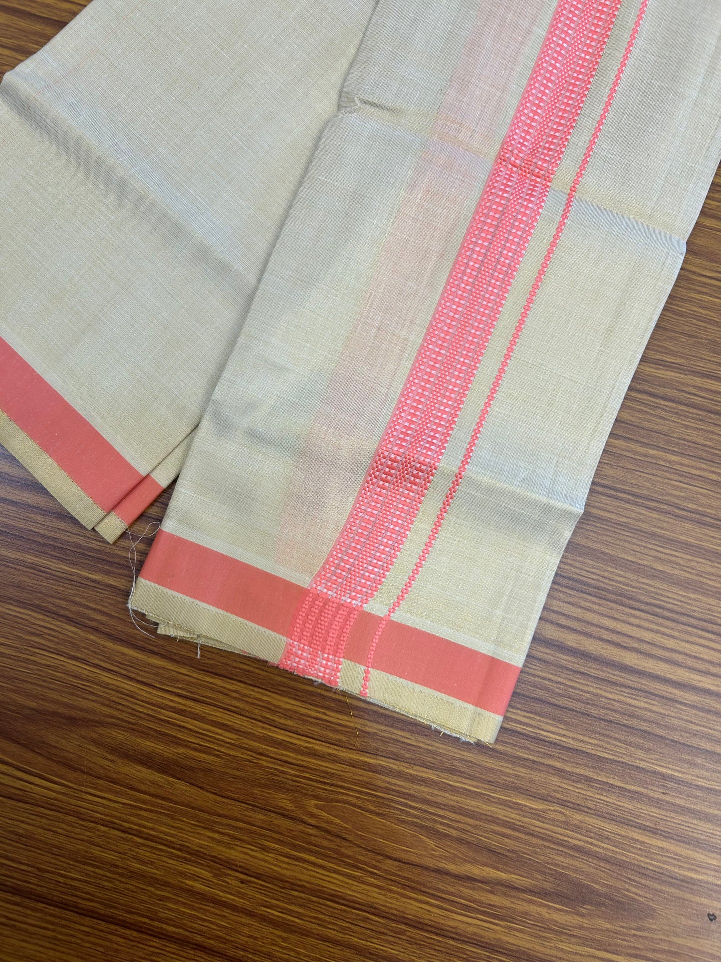 Single Tissue - KaithariKada Balaramapuram Tissue Single Dhoti/Mund Mixed Cotton - 70x30 - 1.25 inch Gold Kasav & Pink Stripes Kara (2 meter / 4 muzham) - 209 KK5361 PMC