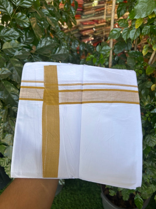 Single Pure white - Kaitharikada 100% Cotton 40s Thread Mundu / Dothi - 1.25 inch Orange yellow Shaded Kara (2 meters / 4 mulam) - 17 KK5298 SKM