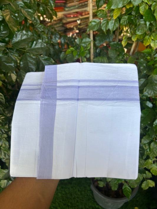 Single Pure white - Kaitharikada 100% Cotton 40s Thread Mundu / Dothi - 1.25 inch Light Lavender Shaded Kara (2 meters / 4 mulam) - 19 KK5298 SKM