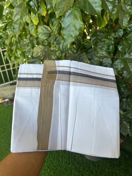 14% Discount ! Kaitharikada Balaramapuram 100% Cotton Pure White Double Mundu/Dothi - 72x72 - 1.25 inch Fertile Green & Black Striped Kara 3.65 mtr (8 muzham) - 4 KK5298 SKM