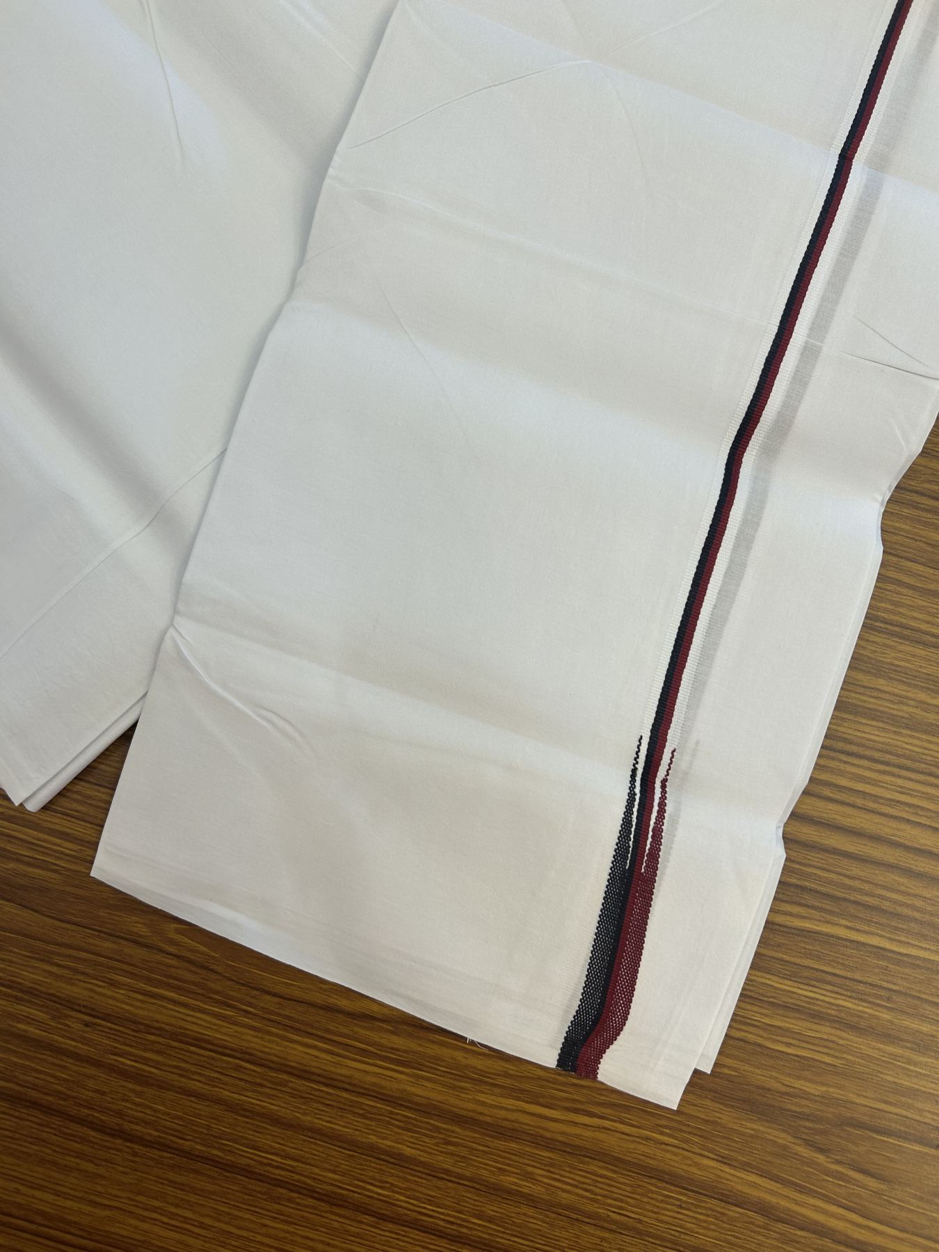 Dmk Veshti - 20% Discount !! KaithariKada Balaramapuram Pure White Single Mundu/Dhoti - 100X100 - Puliyilakkara 0.5 inch Maroon & Black Chutty Kara (2 meter / 4 muzham) - 2 KK5336 ASH