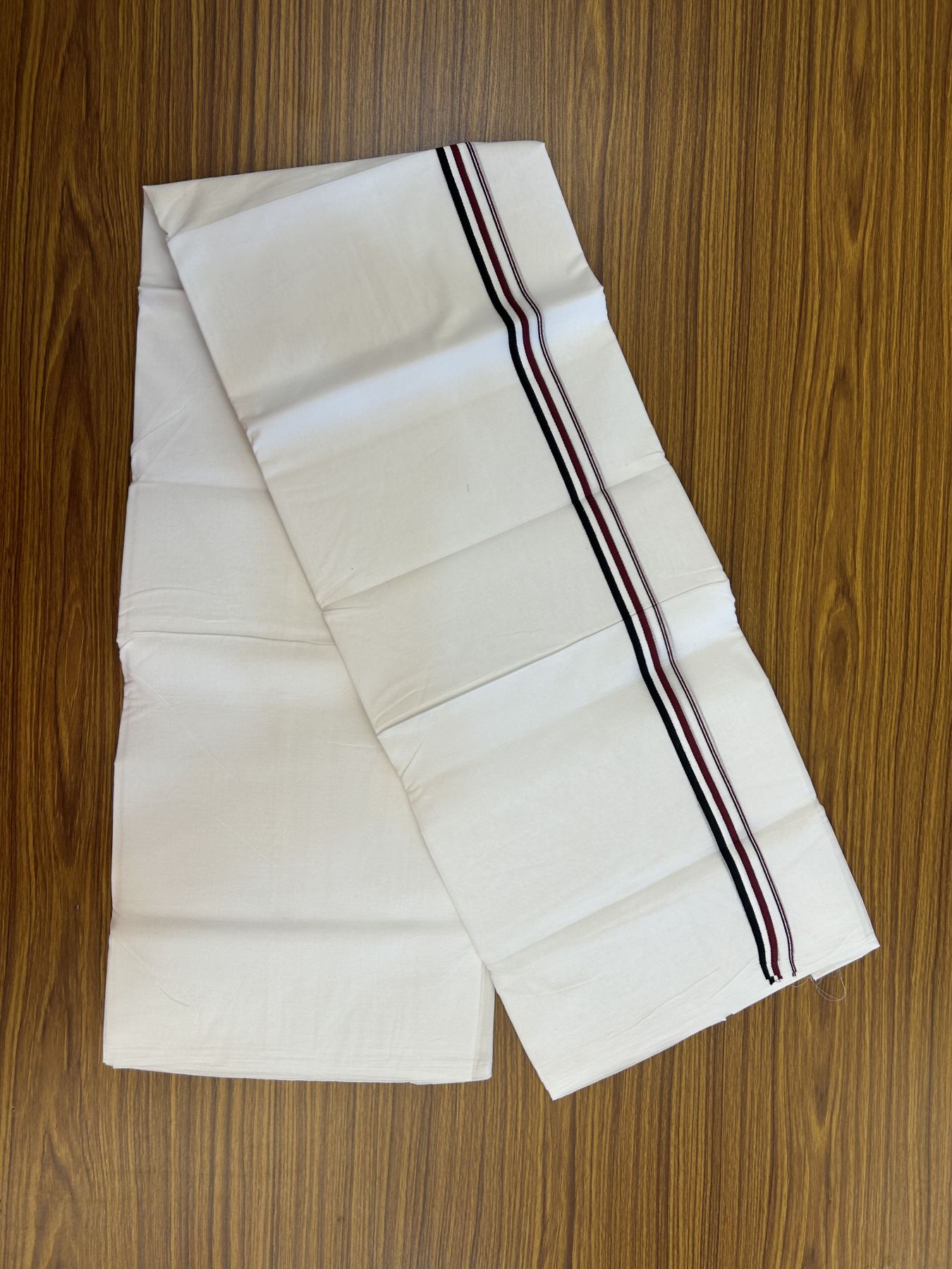Admk Veshti - 20% Discount! KaithariKada 100% Cotton Pure white Double Mundu/Dhoti - 100X100 - 0.5 inch Black White & Maroon kara - 29 KK5336 ASH