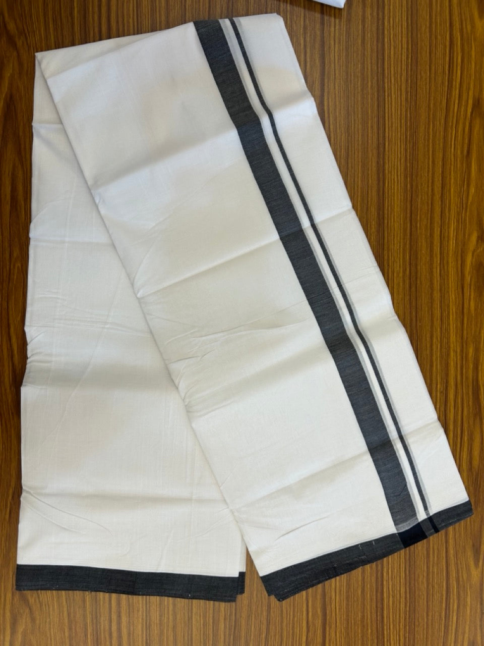 25% Discount! KaithariKada Handloom Millpaav Balaramapuram - 100% Pure Cotton Double Mundu/Dhoti Pure white - 80x90 - 1 inch Black Mulloth Kara 4 mtr (8.5 Muzham) - 2 KK5263 YAR
