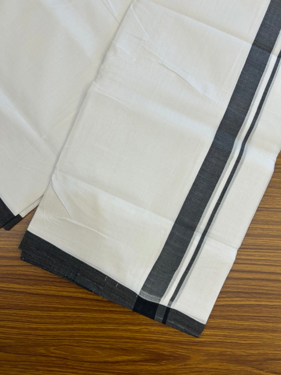 25% Discount! KaithariKada Handloom Millpaav Balaramapuram - 100% Pure Cotton Double Mundu/Dhoti Pure white - 80x90 - 1 inch Black Mulloth Kara 4 mtr (8.5 Muzham) - 2 KK5263 YAR
