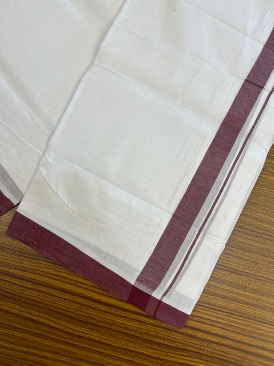 KaithariKada Handloom Millpaav Balaramapuram - 100% Pure Cotton Double Mundu/Dhoti Pure white - 80x90 - 1 inch Maroon Mulloth Kara 4 mtr (8.5 Muzham) - 3 KK5263 YAR