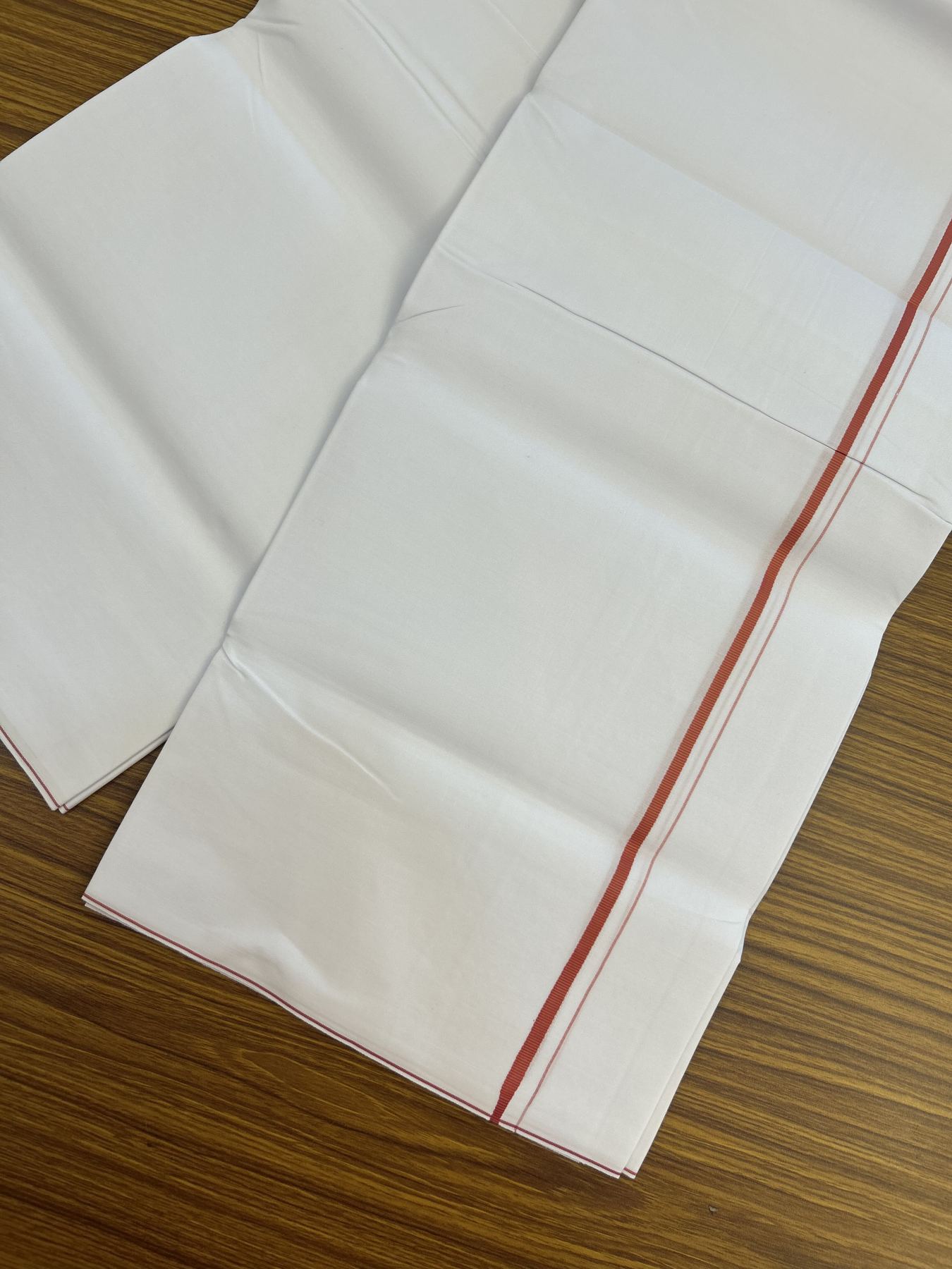 20% Discount !! KaithariKada Wrinkle Free Mercerised Cotton Pure White Single Mundu/Dhoti- (40s) - 0.25 cm Rose Pink Kara (2 meter / 4 muzham) - 26 KK5336 UAT