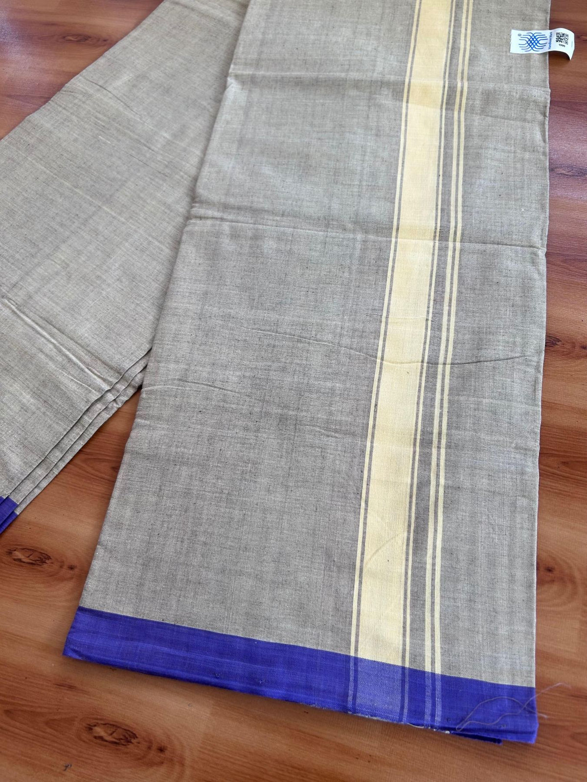 Kerala Handloom - Signature Kaitharikada - 100% Pure Cotton 2/60x40s Thread - Single Mundu / Dhoti - 1.25 inch Light Yellow Shaded Striped Kara with Beig & Light Yellow colour Body (2 meter / 4 muzham) - 12 KK8080 KAL