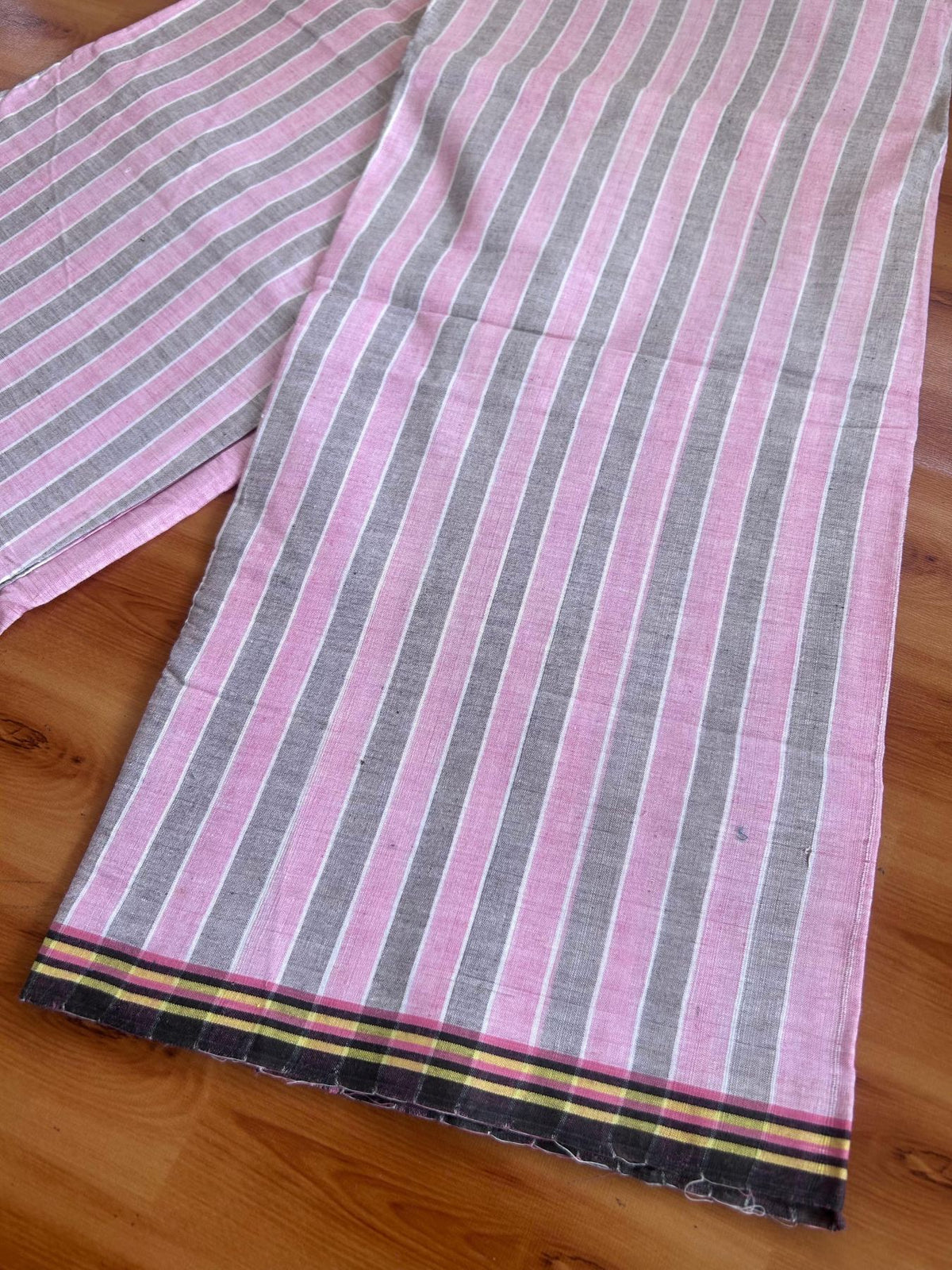 Kerala Handloom - Signature Kaitharikada - 100% Pure Cotton - 2/60sX40s Twisted Thread - Handloom Single Mundu/Dhoti - Pink & Brown Striped Body - 2 mtr - 37 KK8080 KAL