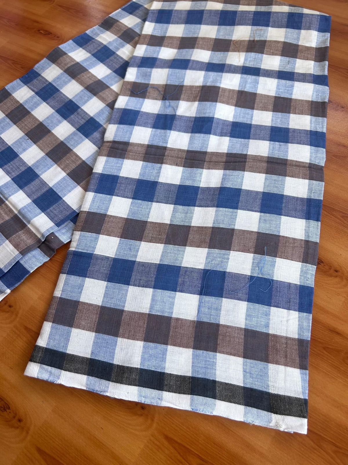 Kerala Handloom - Signature Kaitharikada - 100% Pure Cotton - 2/40sX26s Twisted Thread - Handloom Single Mundu/Dhoti - Blue White & Brown Check Body - 2 mtr - 40 KK8080 KAL