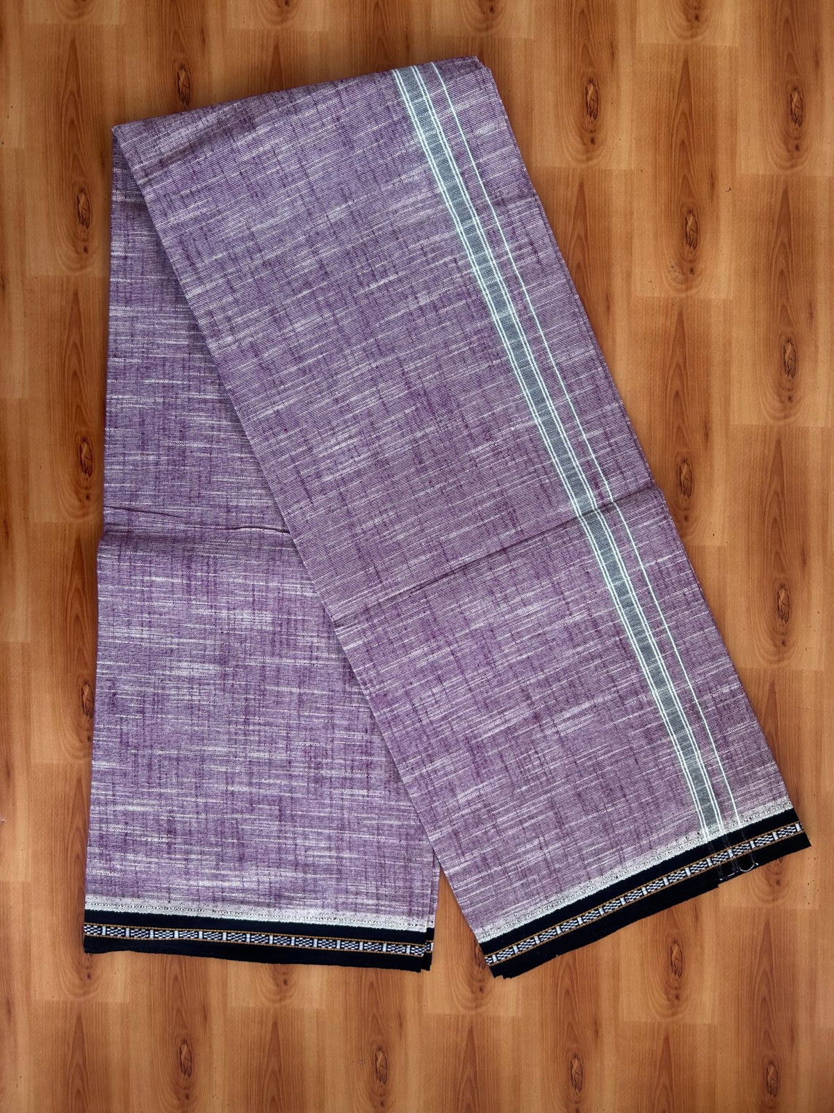 Premium Kathar Type Mund Pure cotton - Kaitharikada - Single Kaily / Lungi - 1 inch Black & White Kara kuppadam Border with Violet White Shaded colour body (2 meter / 4 muzham)- 15 KK8079 MUT