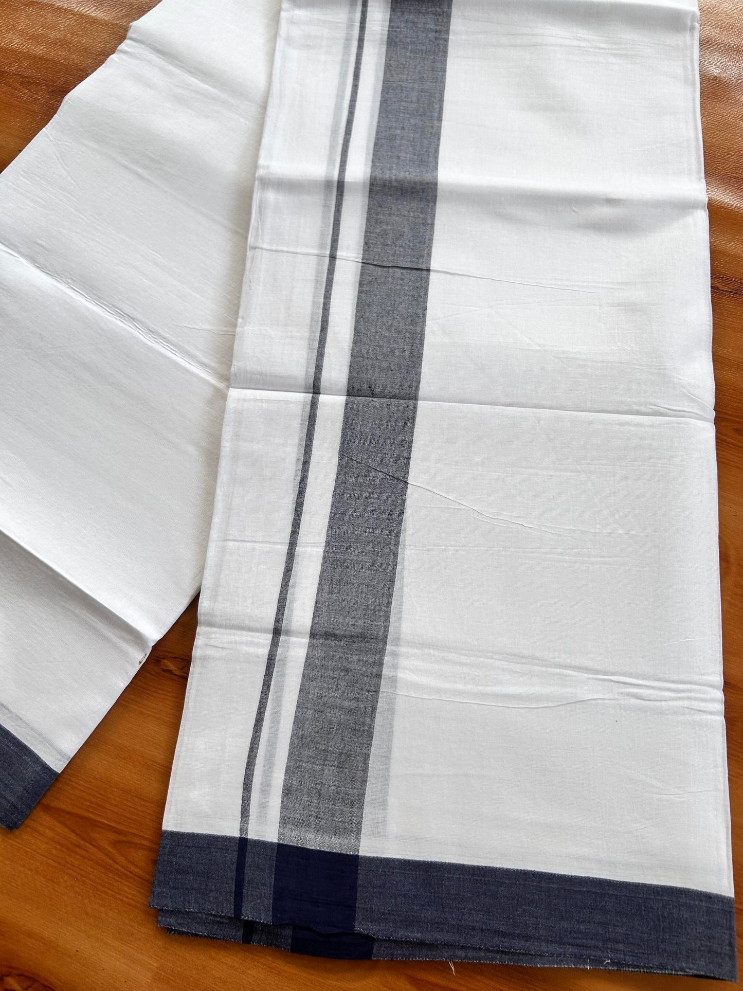 Double Pure White Mundu/Dhoti- 20% Discount ! Kaitharikada Balaramapuram 100% Pure Cotton - 100x80 - 1.25 Inch Black Shaded Kara 3.90 mtr (8 muzham) - 50 KK5444 VIN