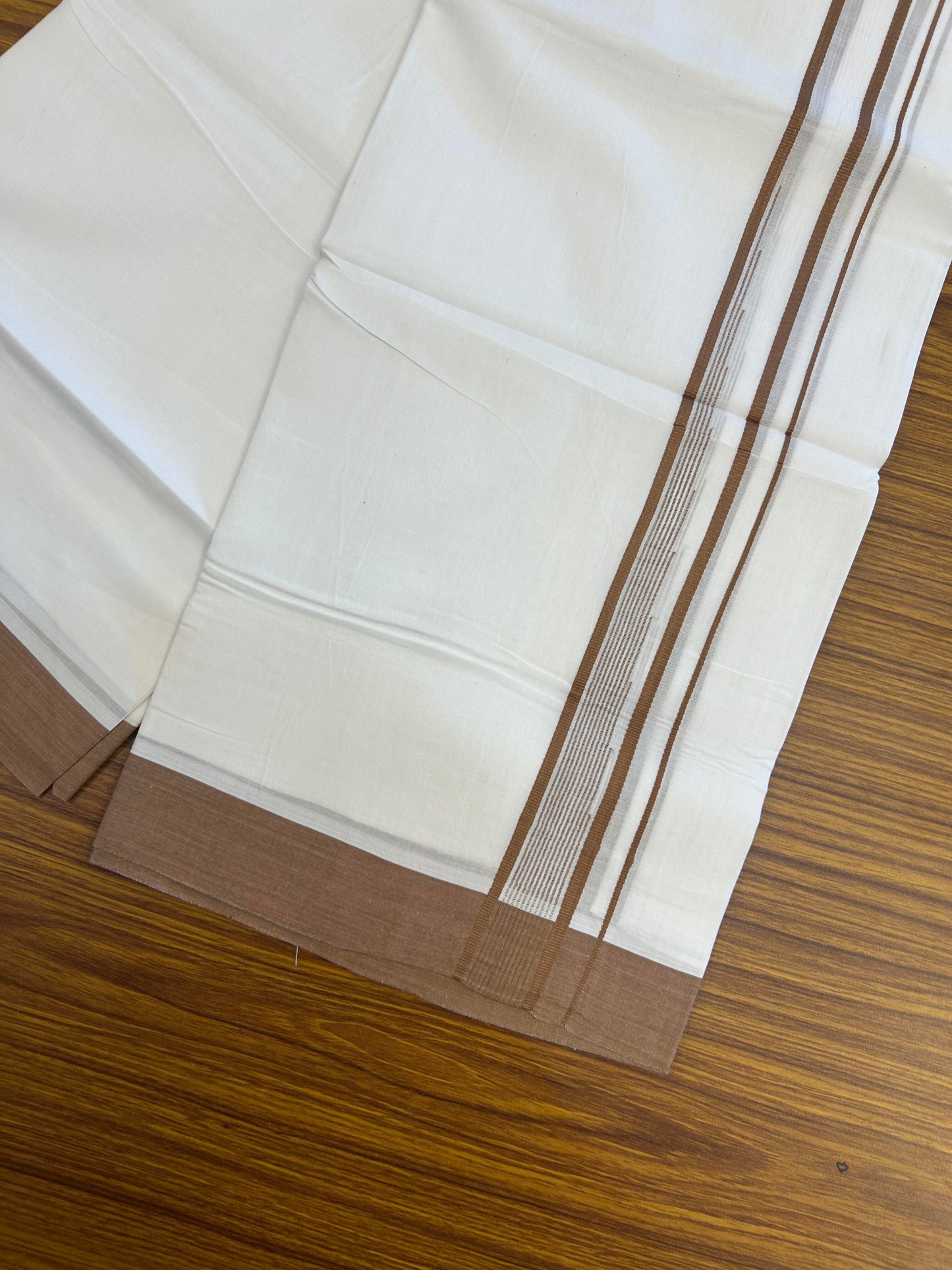 20% Discount ! Kaitharikada Balaramapuram 100% Pure Cotton Double Pure White Mundu/Dhoti - 100x80 - 1.25 inch Brown shaded striped chutty 3.90 mtr (8.5 muzham) - 112 KK5361 PMC